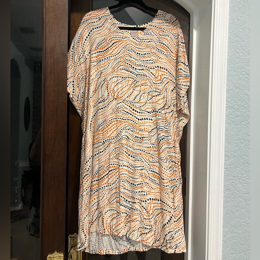 CHICOS Orange Polka Dot Tshirt Tunic dress